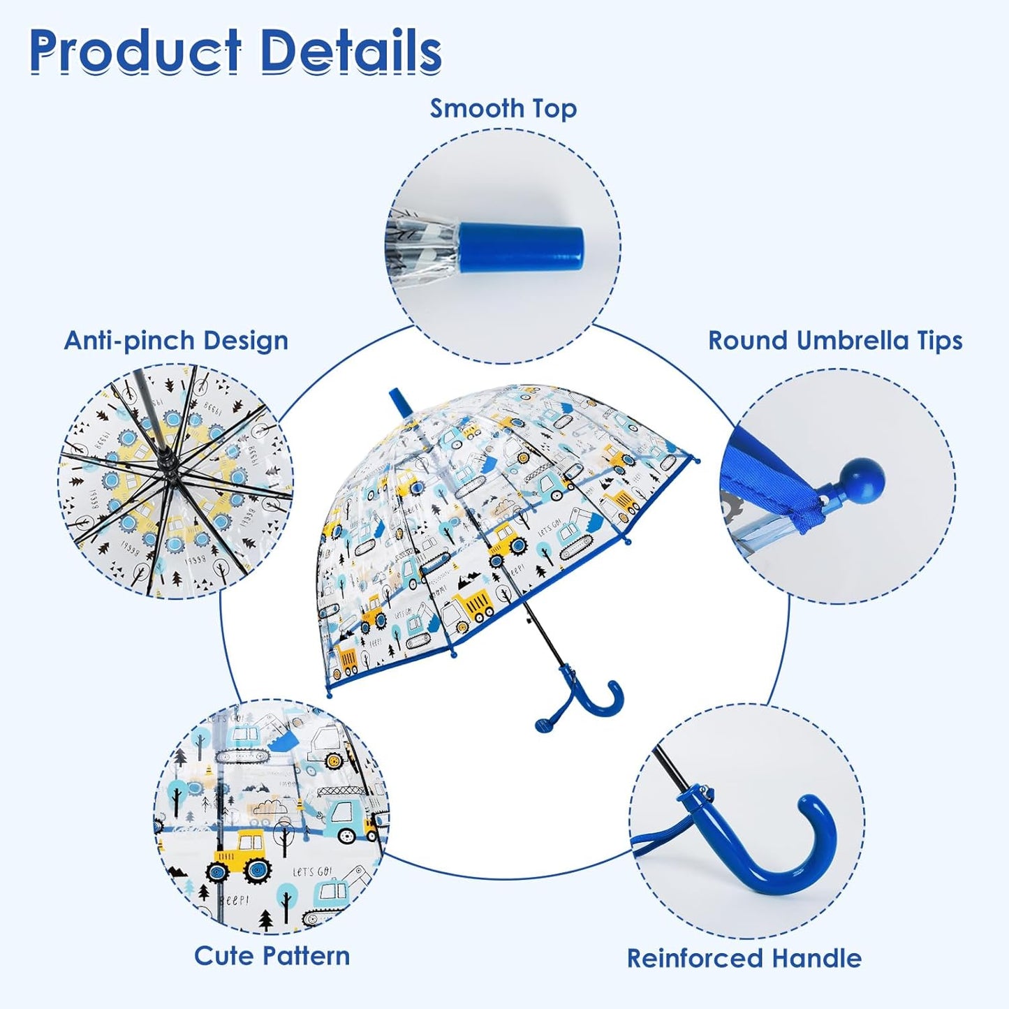 Kids Umbrella Clear Bubble Umbrellas for Rain,Transparent Dome Safety Windproof Umbrella with Easy-Grip Hook Handle for Toddler Girls and Boys