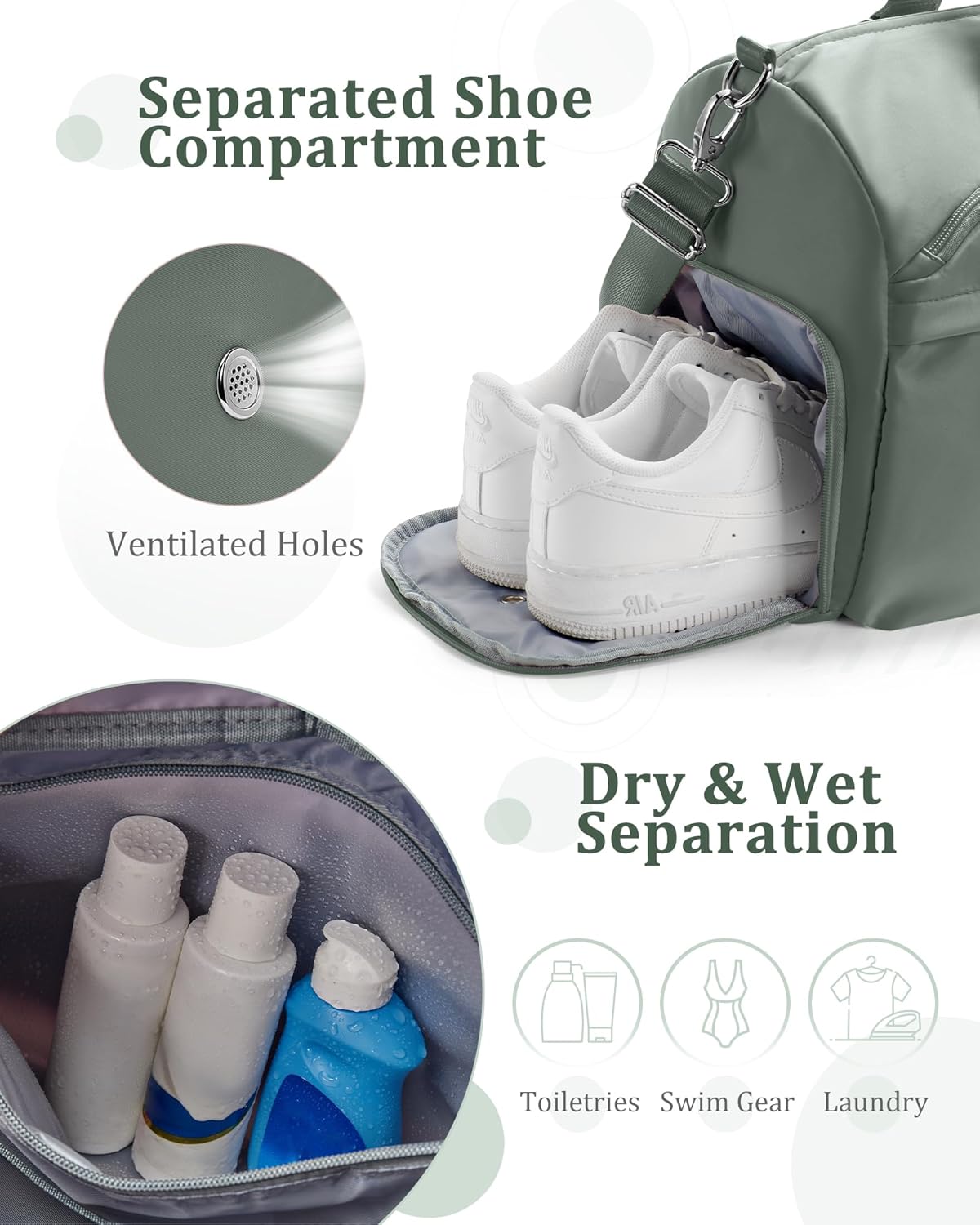 Gym Bag for Women with Shoe Compartment,Travel Duffel Bag for Men Sports Gym Tote Bags Carry on Overnight Bag Personal Item Travel Bag Weekender Bags Swimming Yoga Workout Bag Dark Green