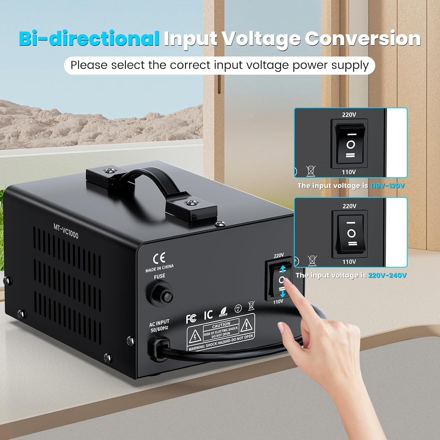 1000W Voltage Converter Transformer(110V to 220V or 220V to 110V) Step Up/Down Converter 110/120 Volt - 220/240 Volt w/US Power Cord,Circuit Breaker Protection, LCD Screen Display