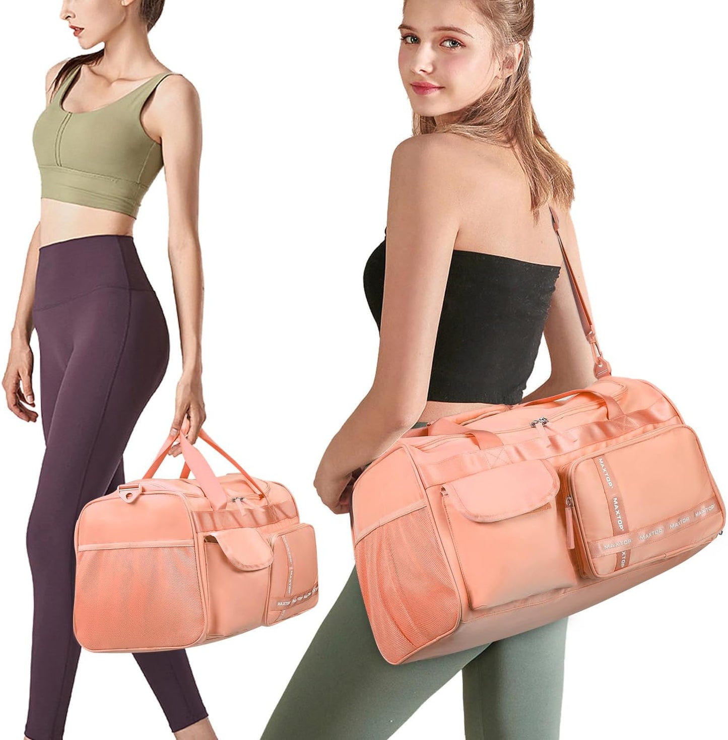 MAXTOP Gym Bag for Women Men Travel Duffle Bag Large Capacity Carry On Weekender Overnight Bag With Shoe Compartment Gym Tote Dry Wet Separation Duffel Bag for Travel