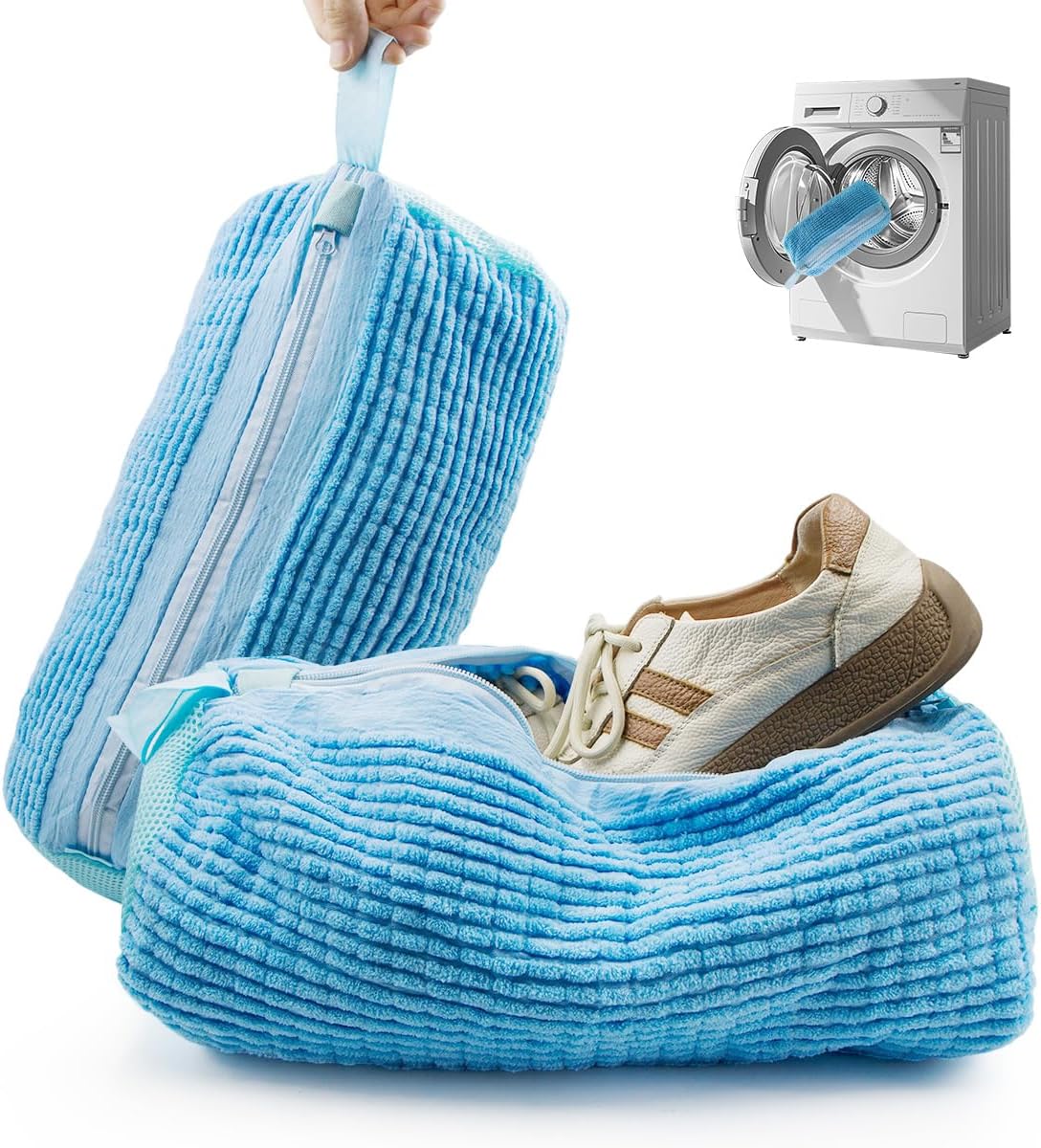 Reusable Shoe Washing Bag for Washing Machine - Simulate Hand Wash, Protect Shoes & Fit All Footwear - Large Capacity Laundry Bag for Sneakers, Flats & Kids Shoes 2 PCS (Blue)