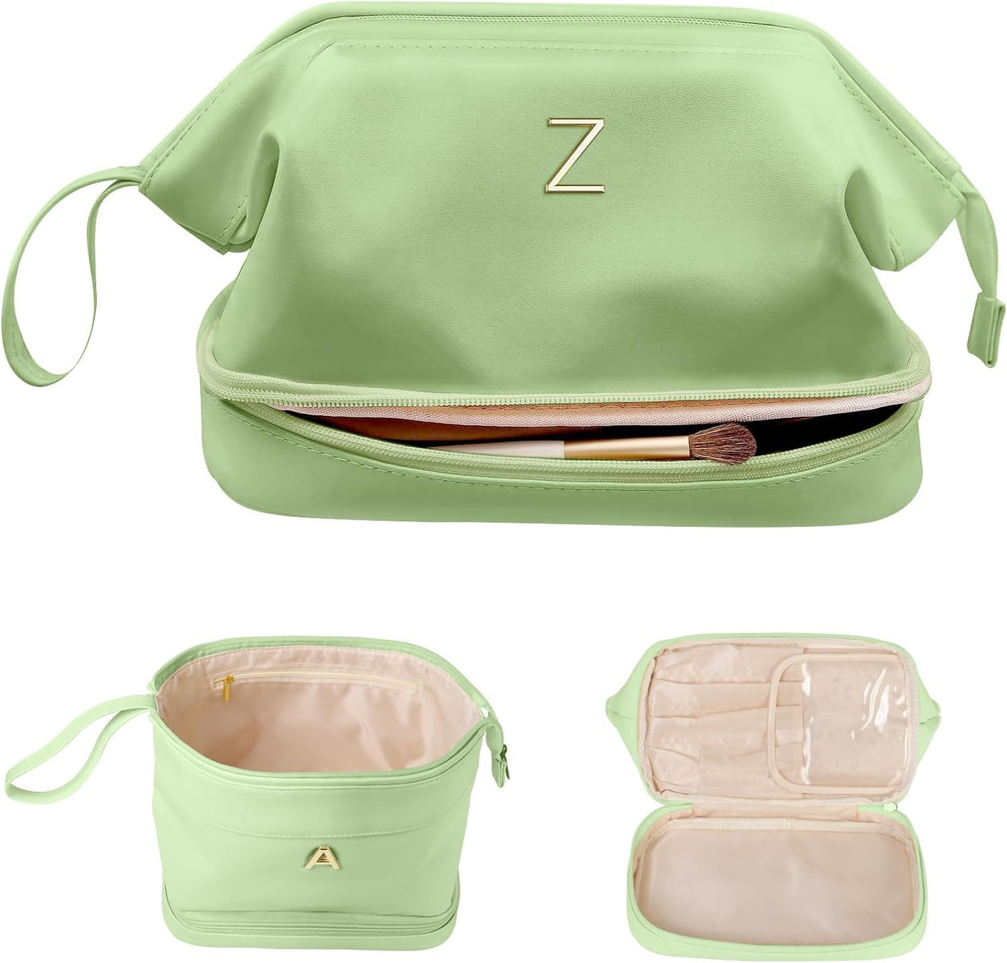 Bridesmaid Gifts, Initial Large Makeup Bag, Bride To Be Gifts, Double Layer Cosmetic Bag, Waterproof PU Travel Toiletry Bag for Bachelorette Party Women Wedding Bridal, Bride Gifts