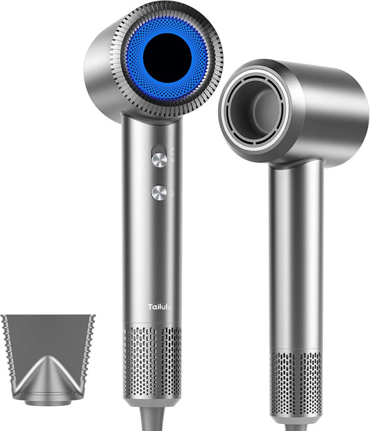 Hair Dryer, High-Speed Ionic Low Noise Blow Dryer with 160000 RPM Motor for Fast Drying, Thermo-Control Portable Hair Blow Dryer with Magnetic Nozzle for Home Travel Salon (P2306F Grey)