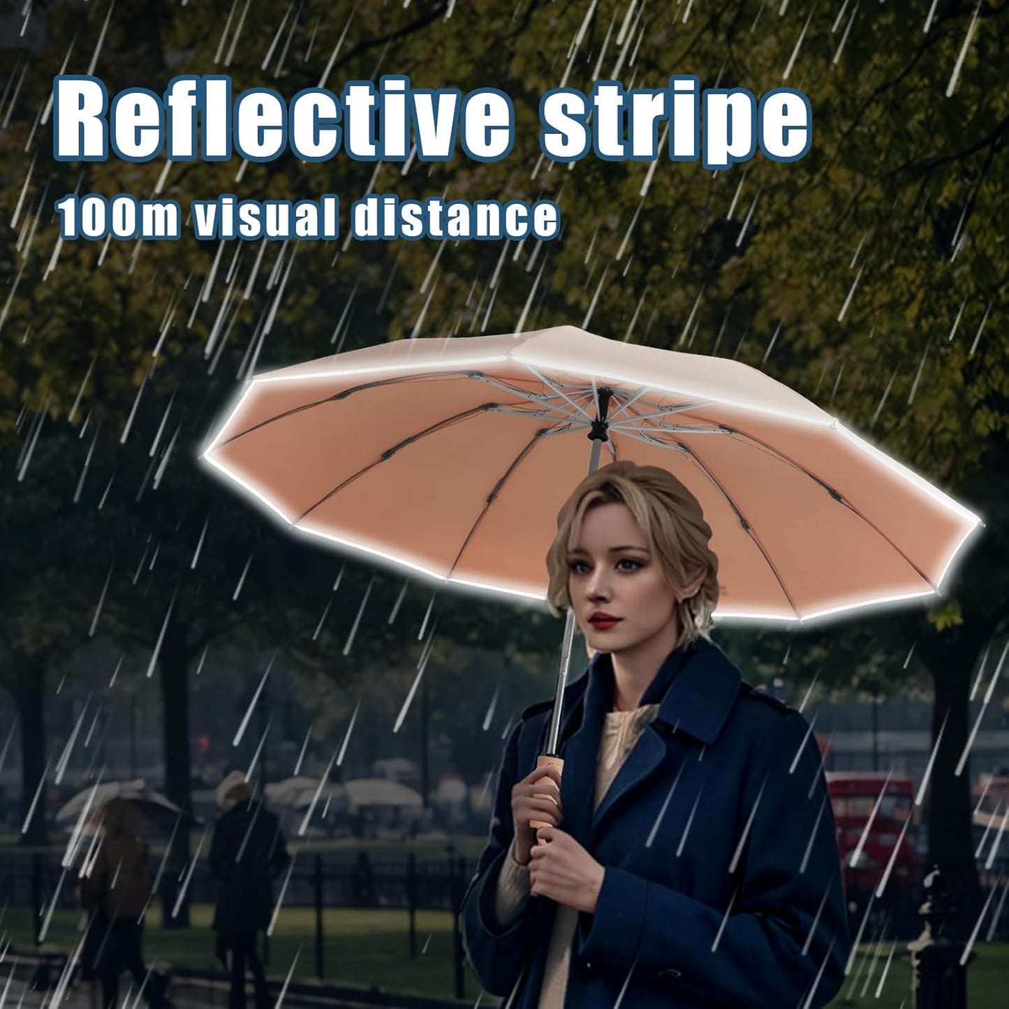 Large Windproof Travel Umbrella, Portable Reverse Folding Car Umbrella, Compact Inverted Design with Waterproof Canopy, Automatic, 10 Durable Ribs, 45.6/13 Inch, Fits Backpack