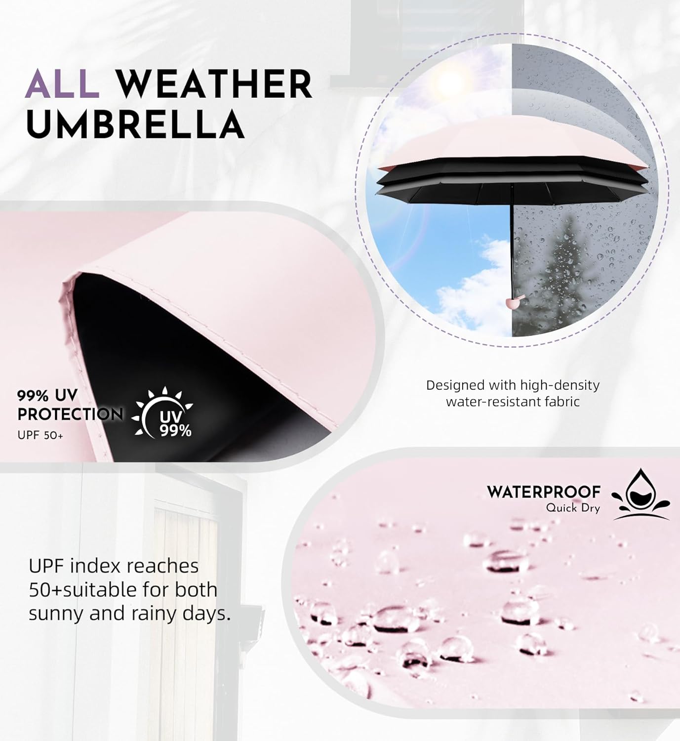 Travel Mini Umbrella Compact Small & Lightweight, UV Rain Protection, Pocket-Sized Folding Umbrellas with Quickdraw & Case for Men Women & Kids Backpack