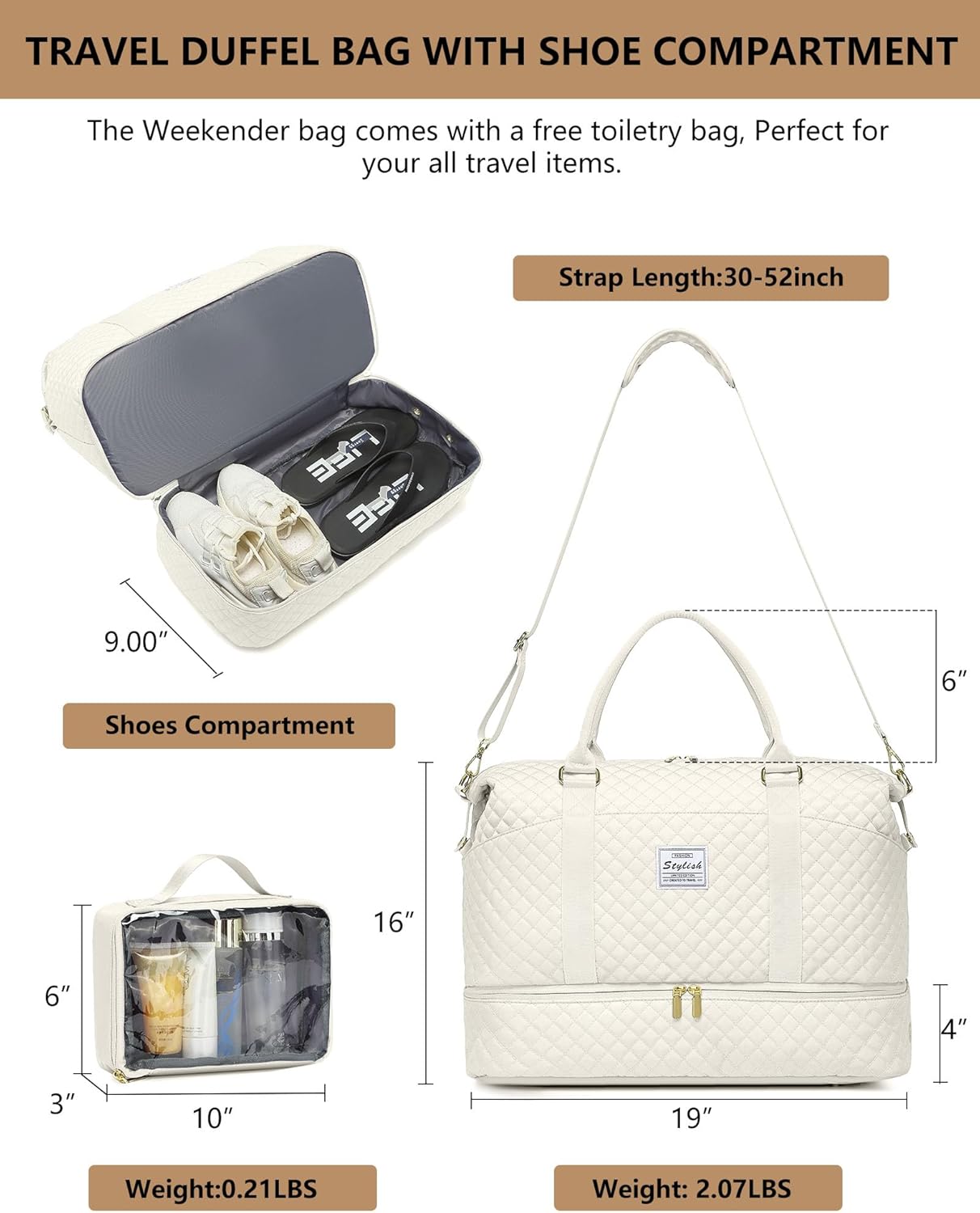 Women Weekender Travel Duffle Bag: Travel Duffel Overnight Bags with Shoe Compartment Large Carry on Tote Bag Toiletry Bag Weekend Yoga Gym Hospital Bags for Labor and Delivery with Wet Pocket Beige