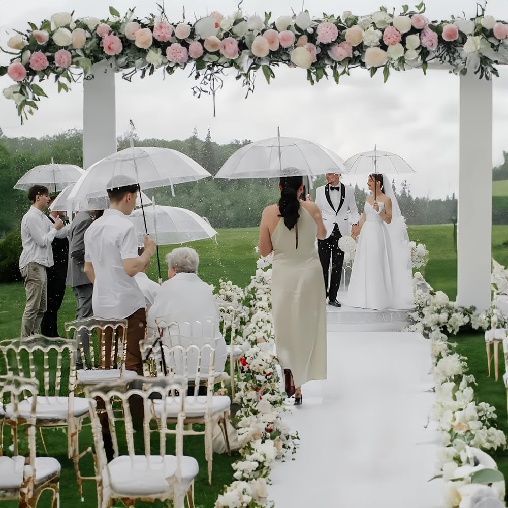 Umbrella Wedding Style Stick Umbrellas Large Windproof Bubble Umbrellas Rain Umbrellas with J Hook Handle for Bride Groom Gift