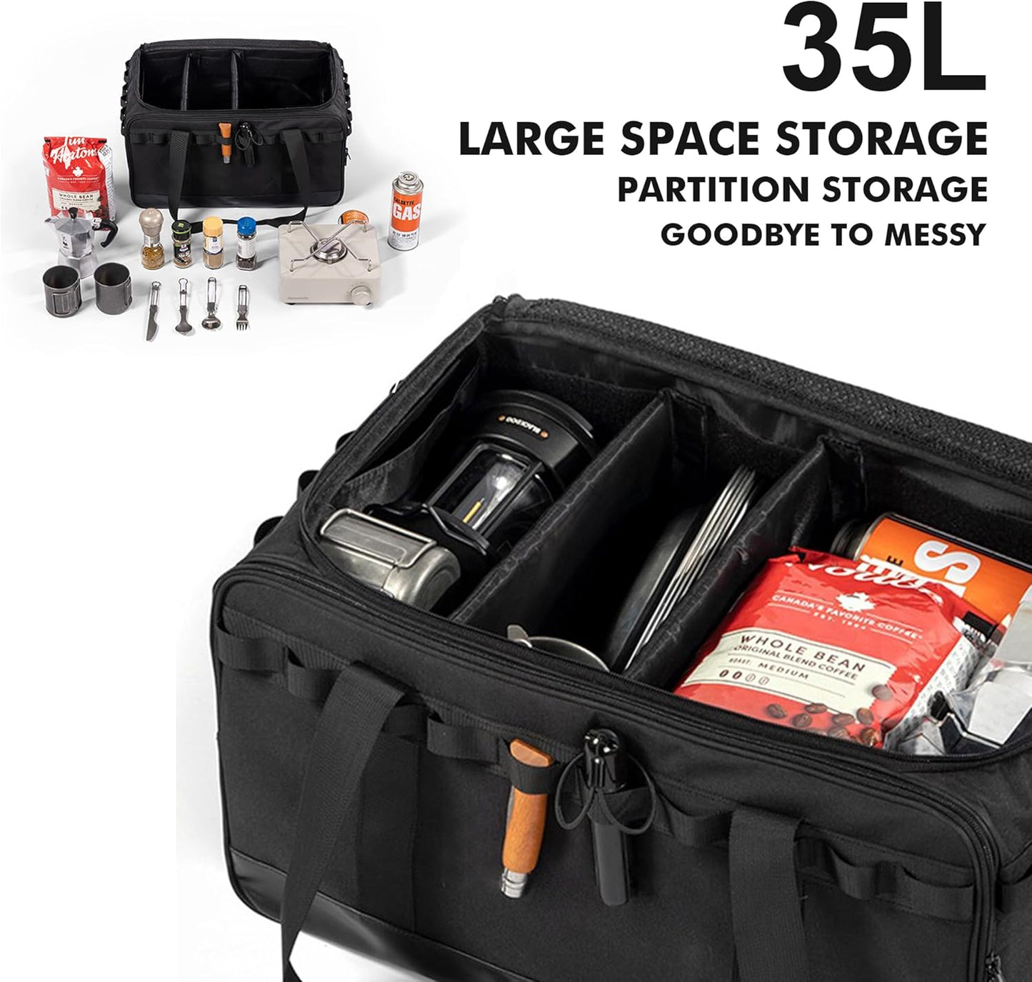 35L Camping Bag,Tactical Duffle Bag with Waterproof Bottom,Shoe Bag for Travel/Outdoor with 3 Adjustable Dividers,Picnic Camping Organizer,Multi-functional Duffel Bag for Camping/Sports/GYM