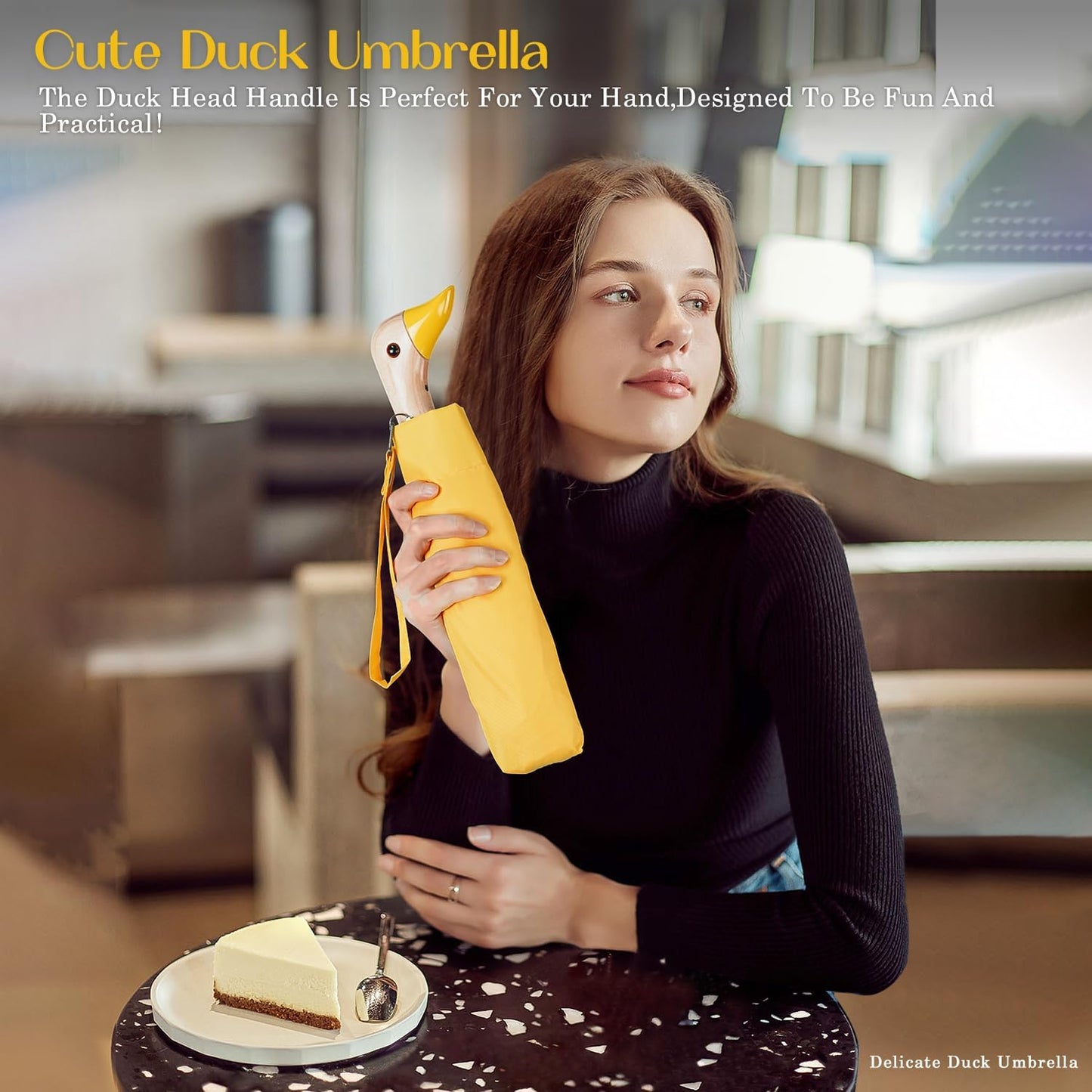 Cute Duck Handle Umbrella - Compact Travel Yellow Duck Head Umbrella for Adults and Girls