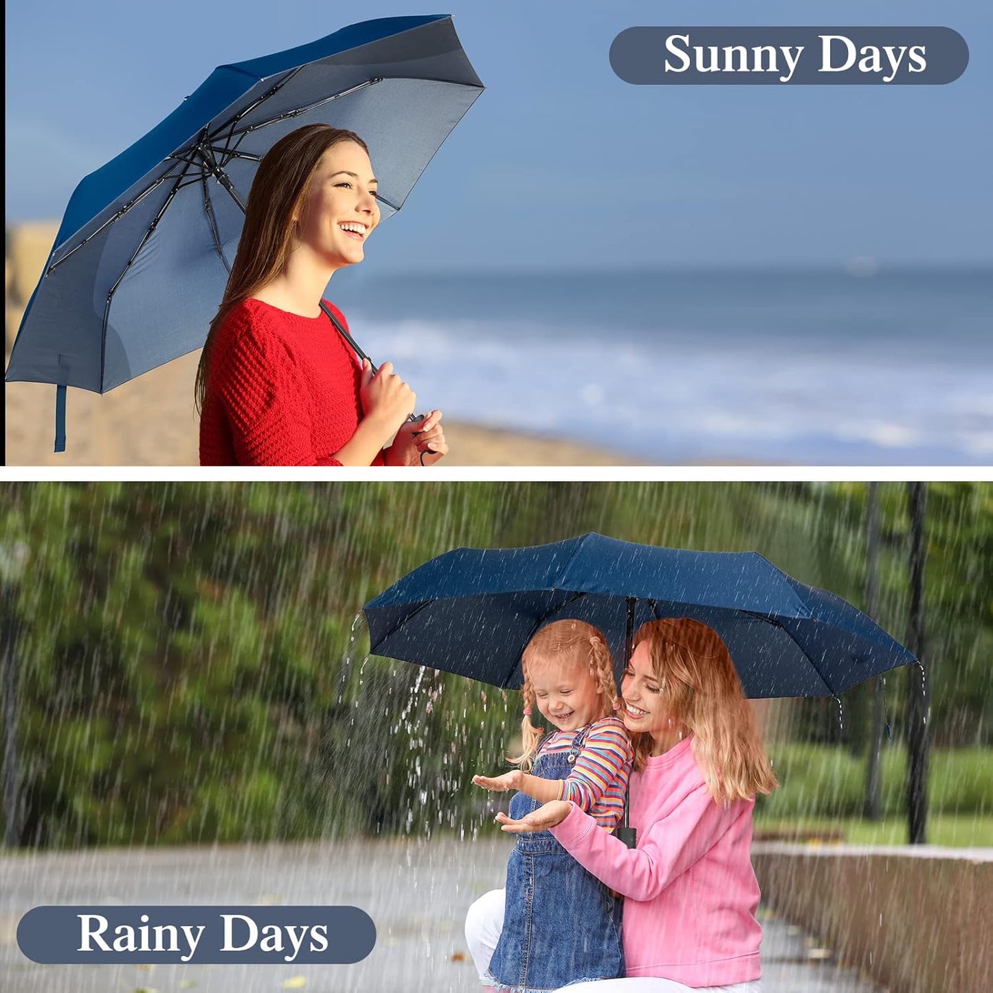 Reginary 6 Pack Umbrella Bulk Windproof Travel for Rain Automatic Open and Close Umbrella Collapsible Folding Rain Backpack Portable for Men Women