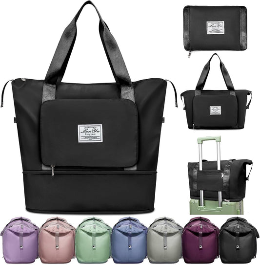 Ranslen Large Capacity Folding Travel Bag,Expansion Travel Duffel Bag with Dry and Wet Separation Portable Travel Duffel Bag