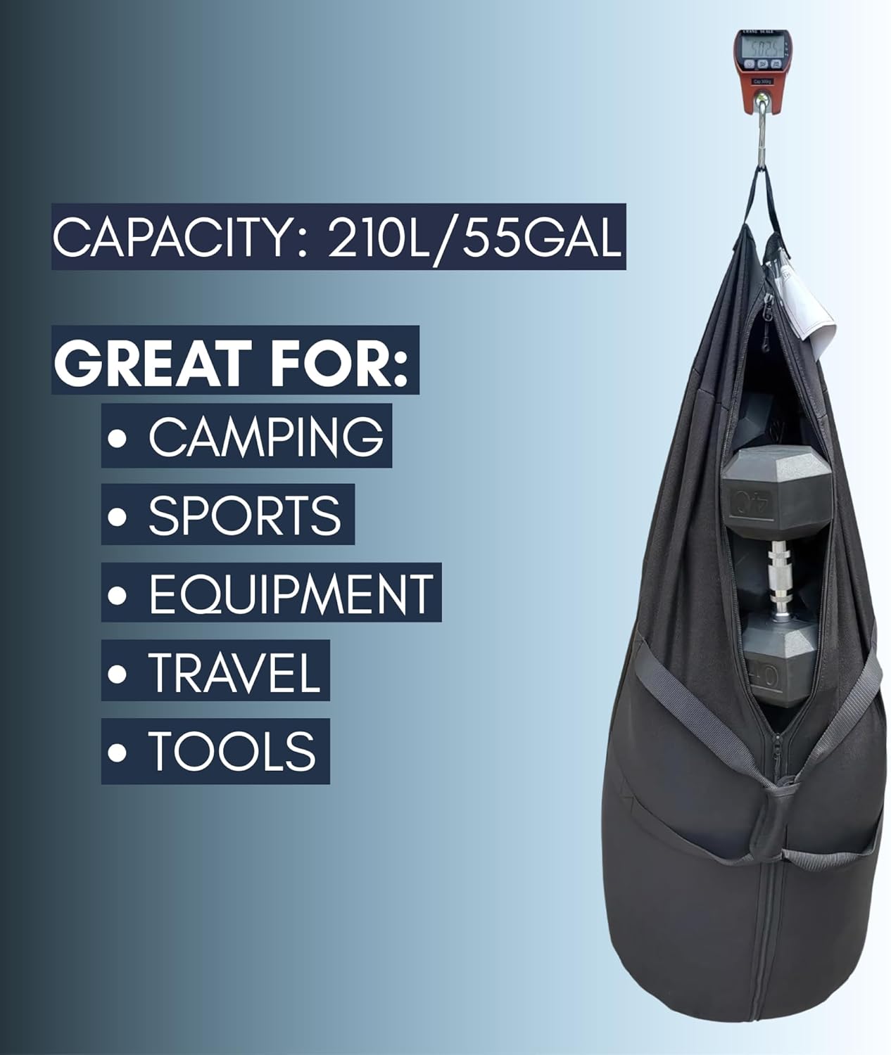 1000LB Large Duffel Bag – 210L/55Gal Heavy-Duty Ballistic Nylon Travel Bag with YKK Zipper, Reinforced Handles, Oversized Water-Resistant Gear Bag for Camping, Sports, Equipment, Tools – Black (36x20)