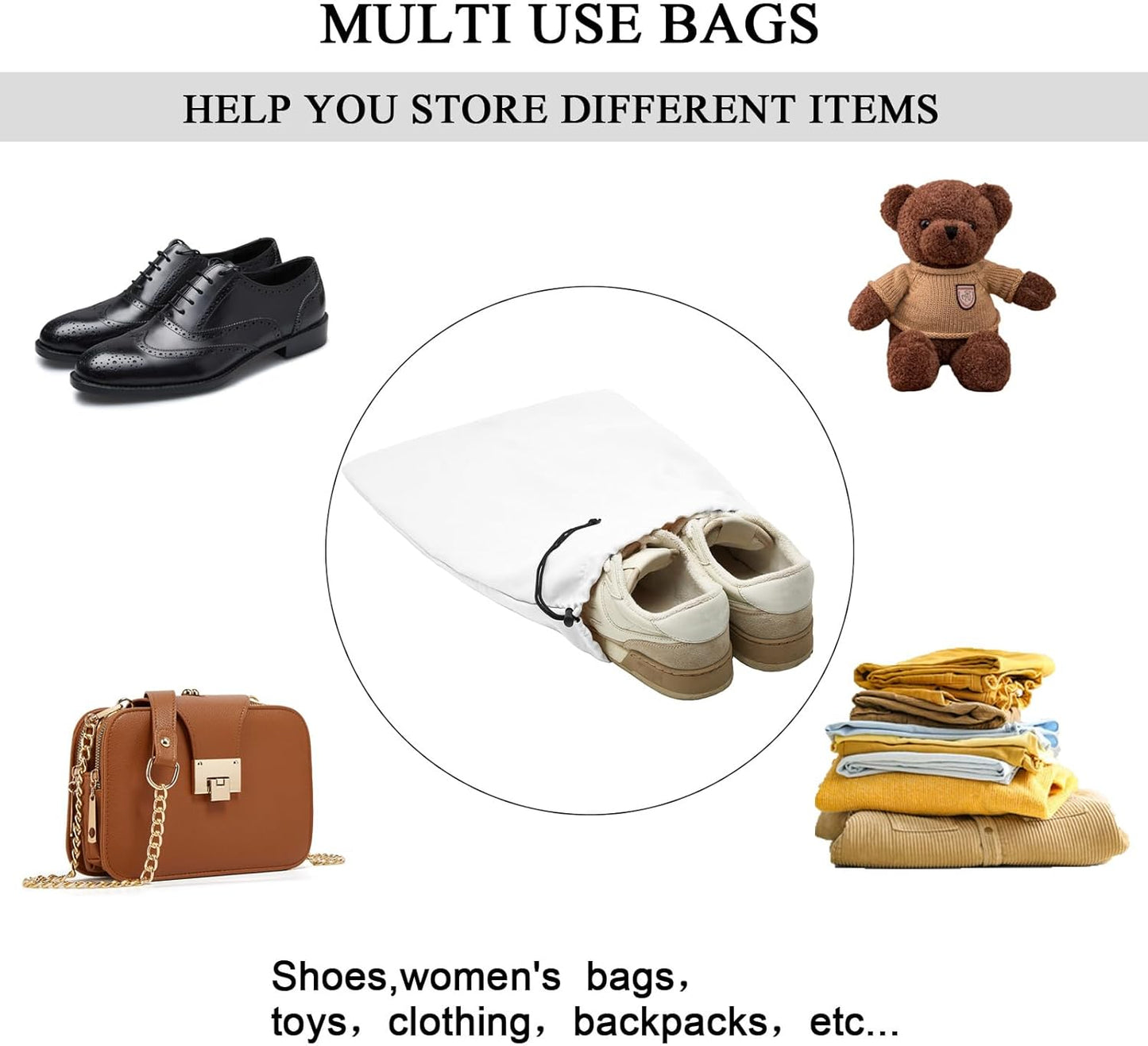 LAKE OF FIRE 4-Piece Travel Shoe Bags for Packing, 17.7" x 13.8" Dustproof Shoe Bags - Flannel Shoe Pouch with Drawstring Closure,Washable & Reusable(White)