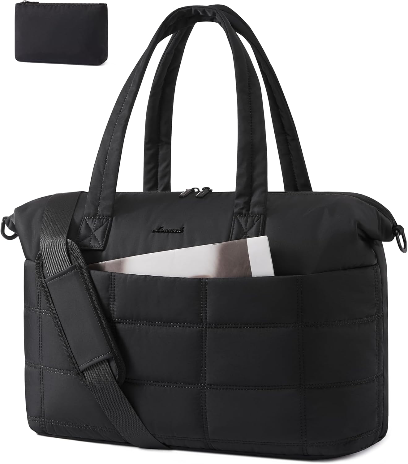 LOVEVOOK Quilted Duffle Bag for Travel,36L Gym Bag for Women with Wet Pocket,Water Resistant Weekender Overnight Bag Tote Bag for Women with Laptop Compartment(Black)