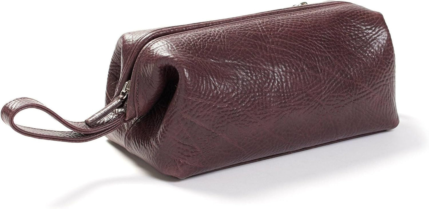Leatherology Premium Espresso Framed Toiletry Bag - Wide-mouth zippered opening, interior and exterior zippered compartments, compact and functional