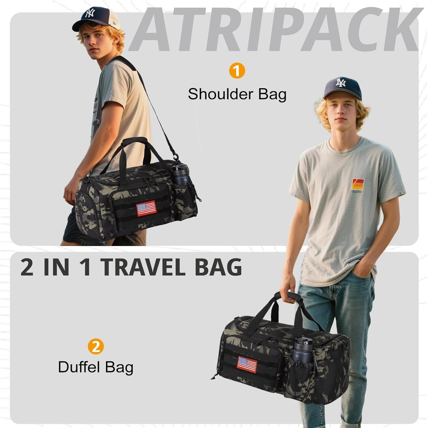 Tactical Gym Bag for Men, 60L Large Capacity Duffle Bags with Shoes Compartment, Sports Bag with wet compartment, Multi-functional Weekend Bags Suitable for Travel, Camping,hiking