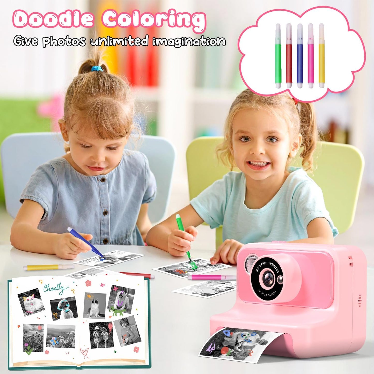 Kids Camera Instant Print, Kids Camera 1080P HD Video Digital Camera, Christmas Birthday Gifts for Girls and Boys, Toddler Toy for 3-12 Years Old