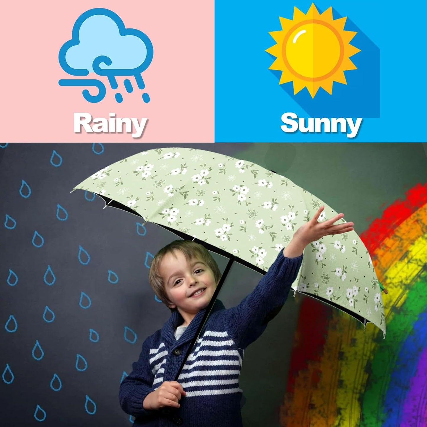 Small Travel Folding Umbrella for Girl, Portable, UV, SunShade, Compact, Automatic, Rain & Wind