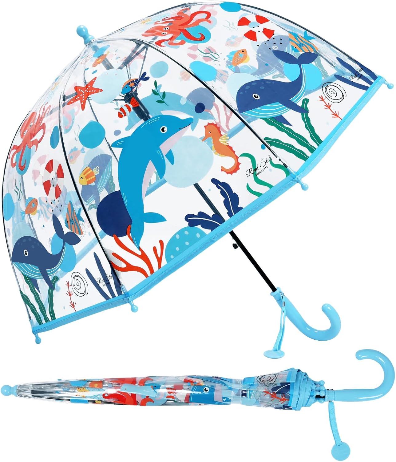 Kids Umbrella Clear Bubble Umbrellas for Rain,Transparent Dome Safety Windproof Umbrella with Easy-Grip Hook Handle for Toddler Girls and Boys