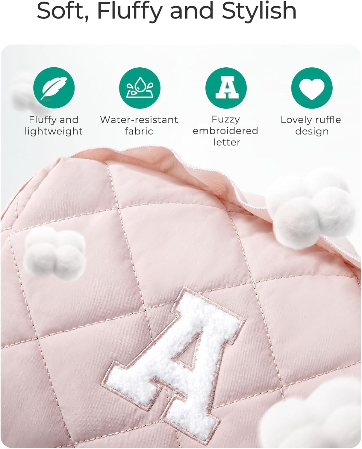 BAGSMART Elegant Roomy Makeup Bags (Initial-E-Pink)