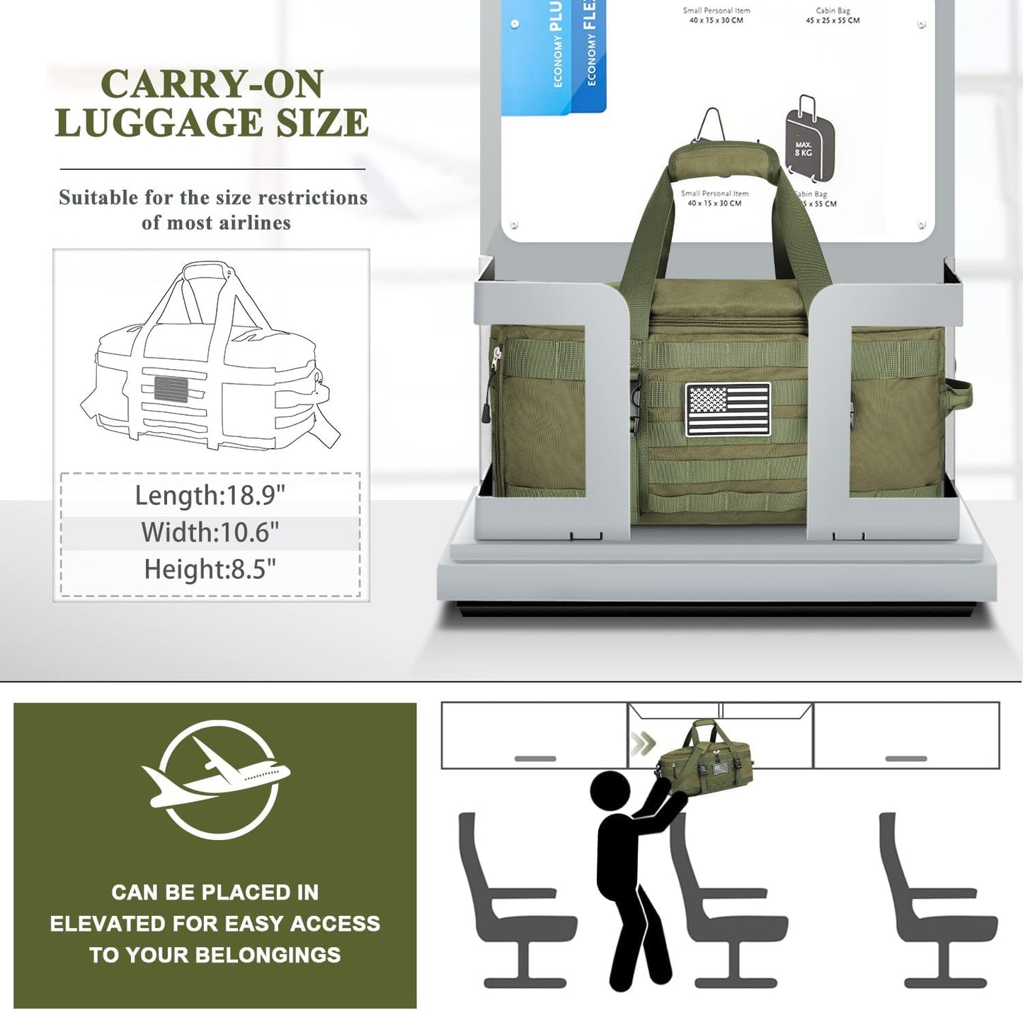 ETRONIK Gym Bags for Men Women, Military Duffle Bag Backpack with Shoe Compartment, 3 in 1 Carry on Bag Travel Backpack with Wet Pocket, Weekender Overnight Range Bag for Workout Football Gym, Green