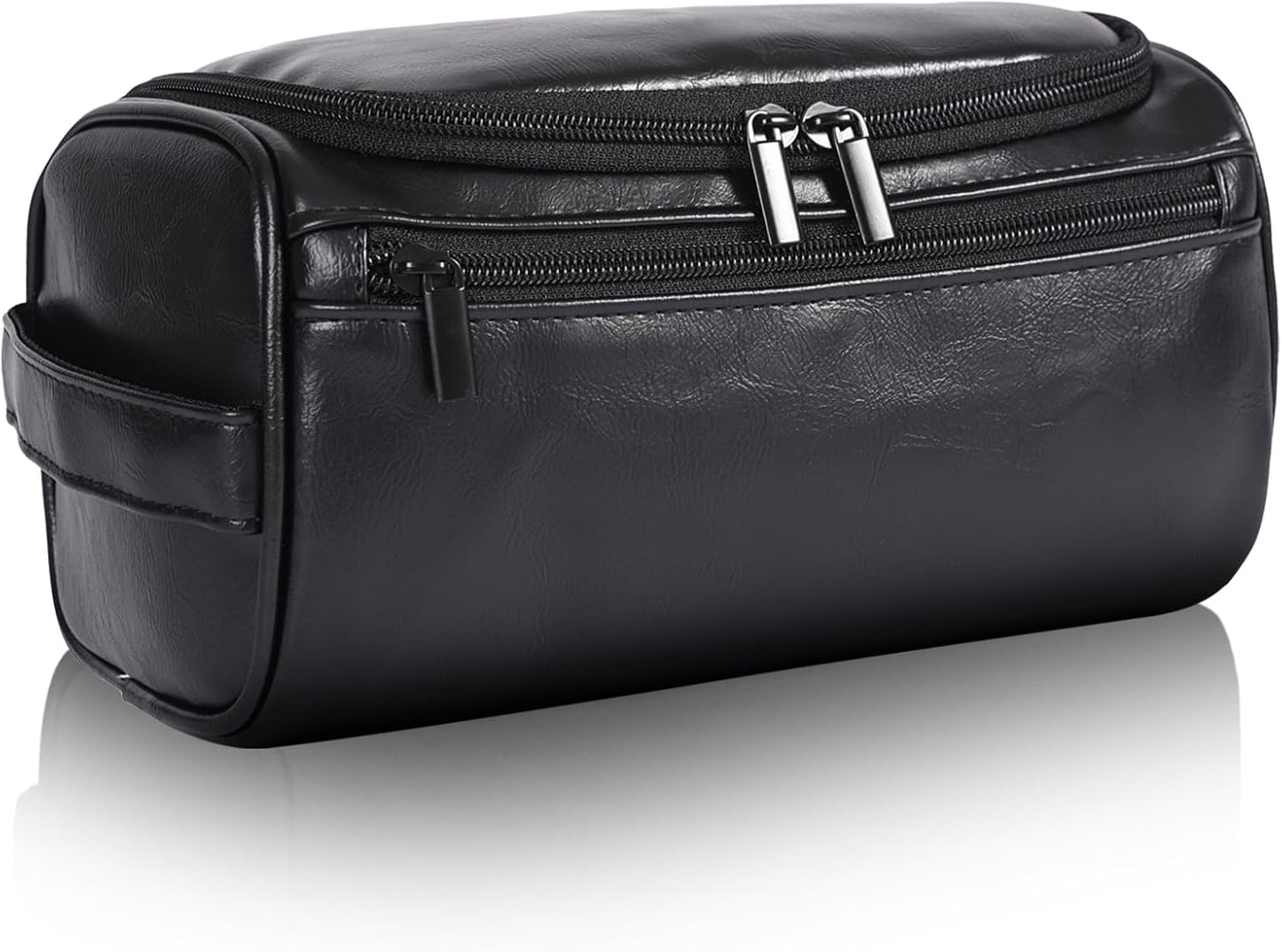 Toiletry Bag for Men, Hanging Travel Shaving Dopp Kit for Men and Women, Water-resistant Toiletries Organizer Bags, PU Leather Cosmetic Bags for Makeup Accessories (Black)