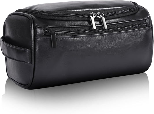 Toiletry Bag for Men, Hanging Travel Shaving Dopp Kit for Men and Women, Water-resistant Toiletries Organizer Bags, PU Leather Cosmetic Bags for Makeup Accessories (Black)