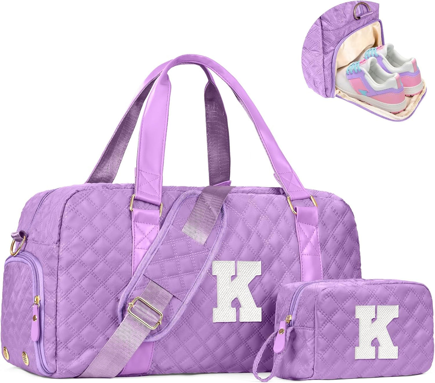 Initial Duffle Bag Women Girls Gift: Personalized Travel Gym bags, Dance Cheer bag Sports for Girl, Kid Gymnastics Bags, Birthday Gifts for Women Girls Kids Teens Mom Teacher