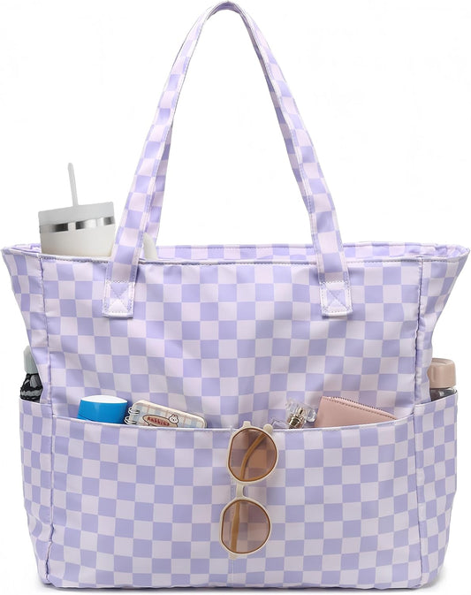 LEDAOU Large Beach Tote Bag Women Waterproof Sandproof Zipper Beach Tote Bag for Pool Gym Grocery Travel with Wet Pocket