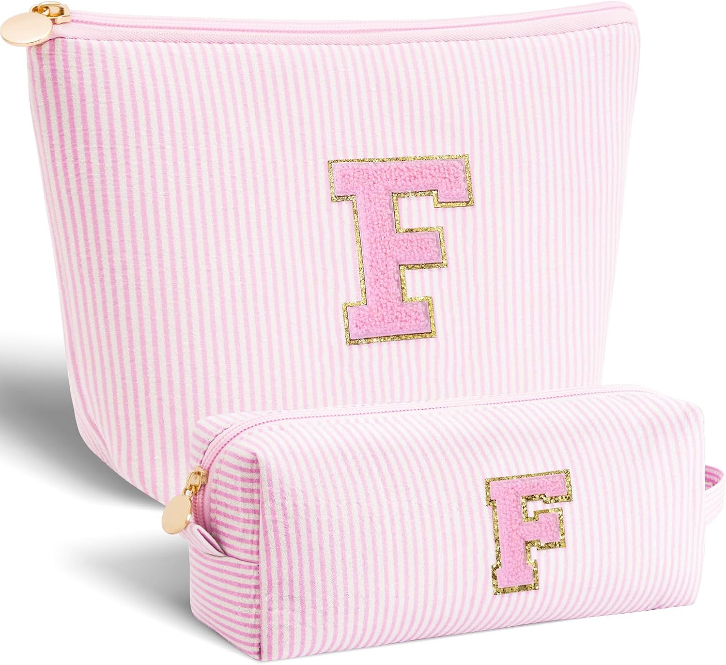 Personalized Makeup Bag for Women Girls - Fashion Cosmetic Bag Trendy Travel Toiletry Bag with Initials Letter - Teen Gifts - Pink,F