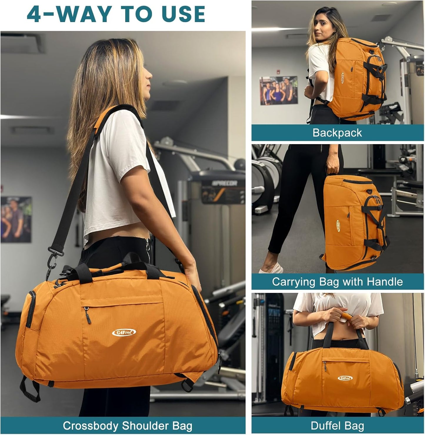 G4Free 40L 3-Way Duffle Bag Backpack Gym Bag for Men Women Sports Duffel Bag with Shoe Compartment Travel Backpack Luggage