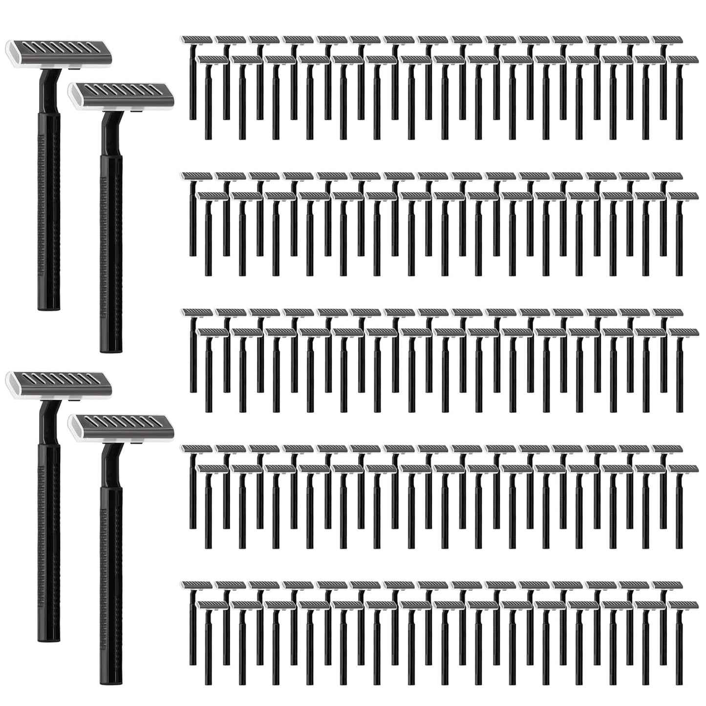 150 Pack Individually Wrapped Twin Blade Razors with Clear Safety Cap,Multipurpose Portable Shave Razor for Bathing Hotel Travel,Black(150 Count)