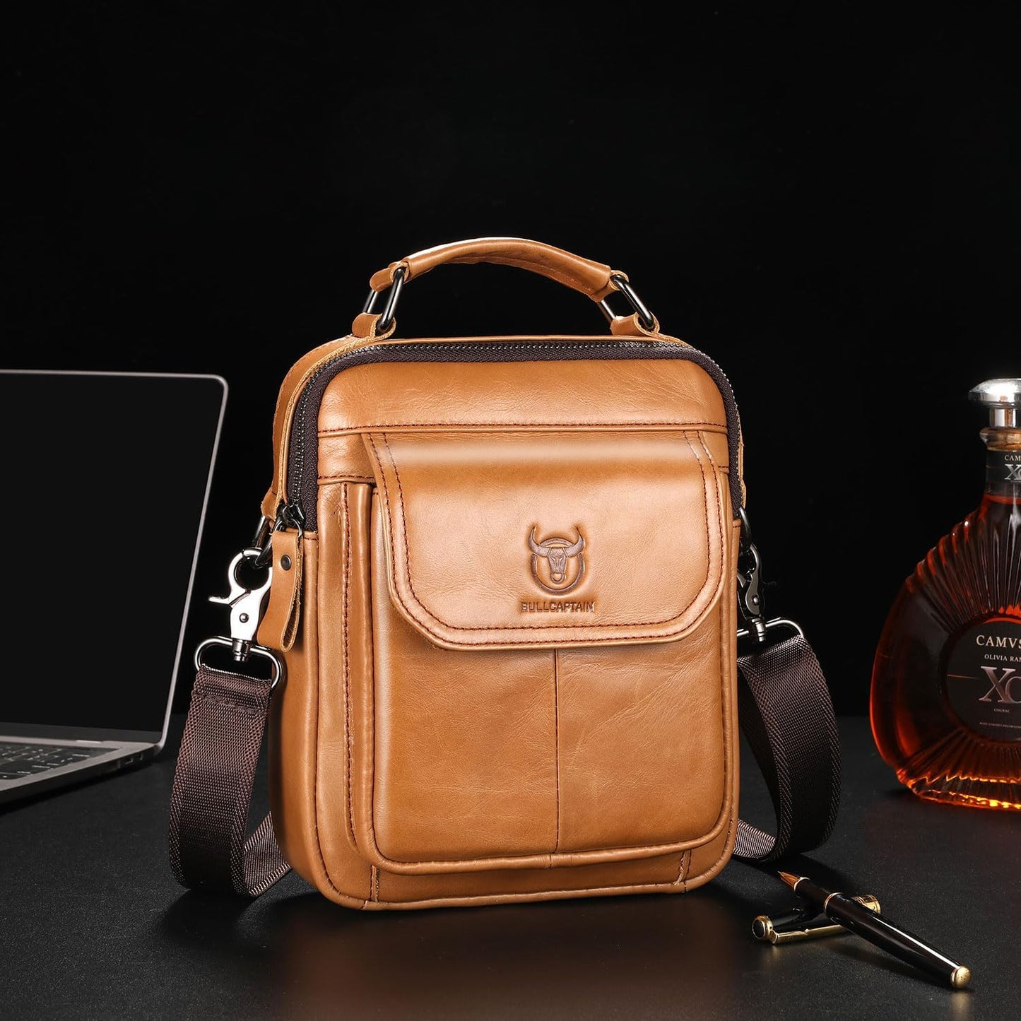 Leather Shoulder Bag for Men Casual Crossbody Bag Travel Vintage Messenger Bag Multi-function Handbag Satchel