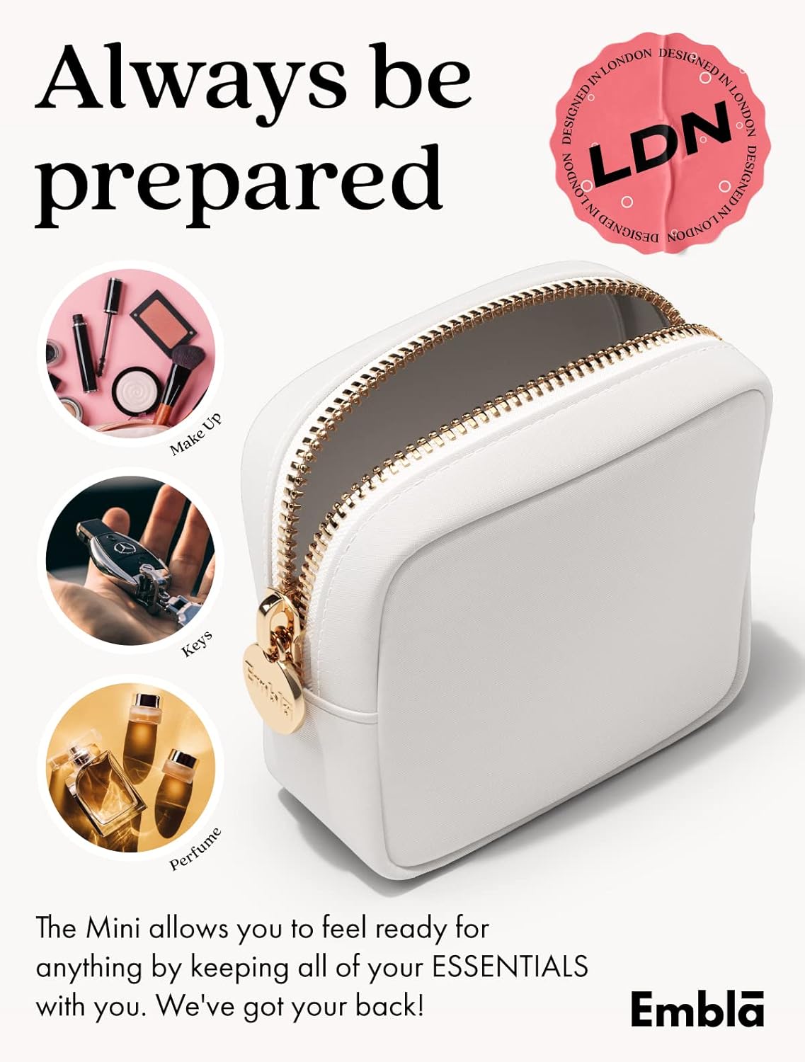 Makeup Bag Travel Cosmetics Pouch and Toiletry Bag, Nylon Zipper Pouch Purse, Cute Make Up Organizer Storage Tote for Women Girls, Waterproof Travel Skincare Case, Small Makeup Bags, White