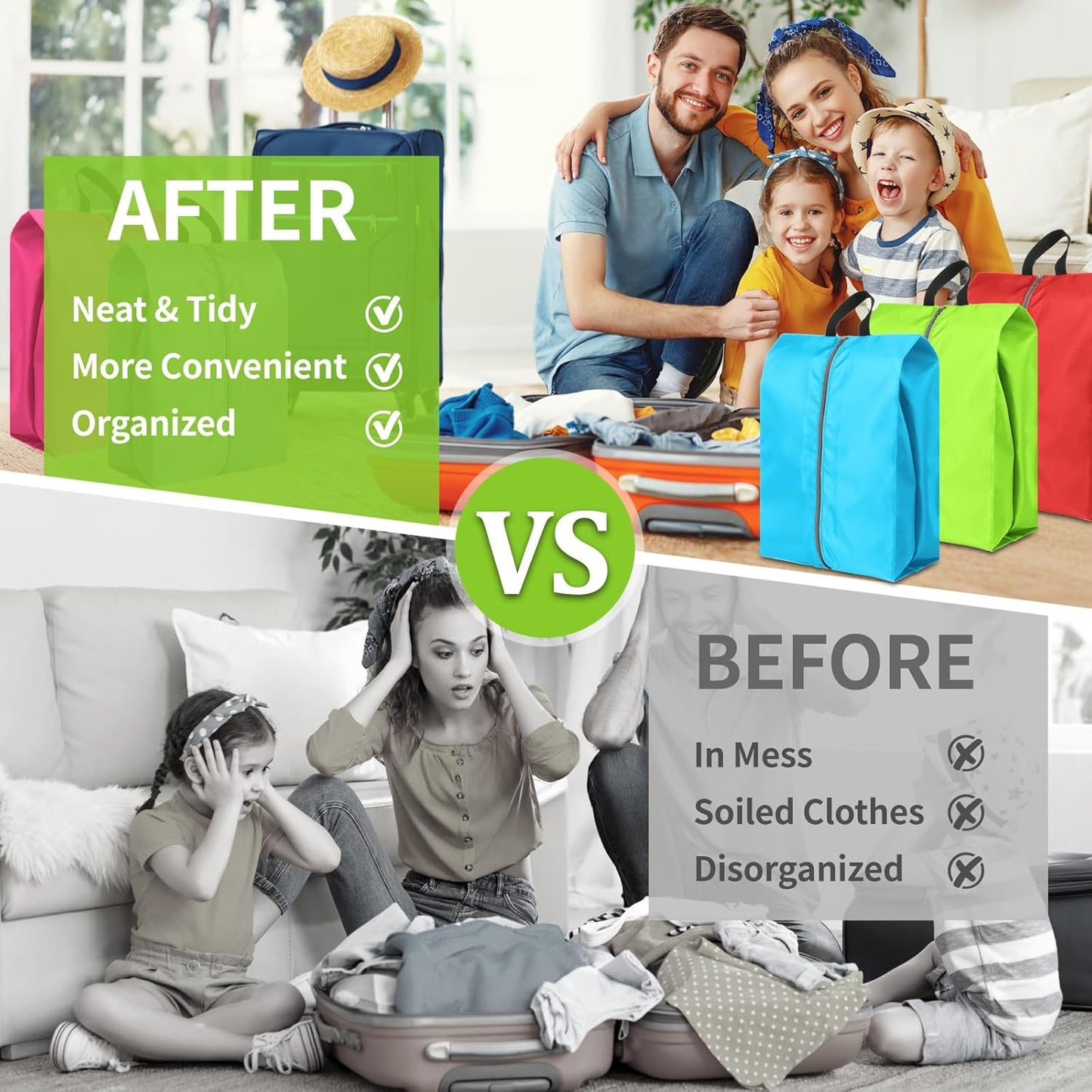 Shoe Bags for Packing, Set of 6 Large Colorful Waterproof Portable Shoe Bags with Zipper - Travel Essentials for Women and Men