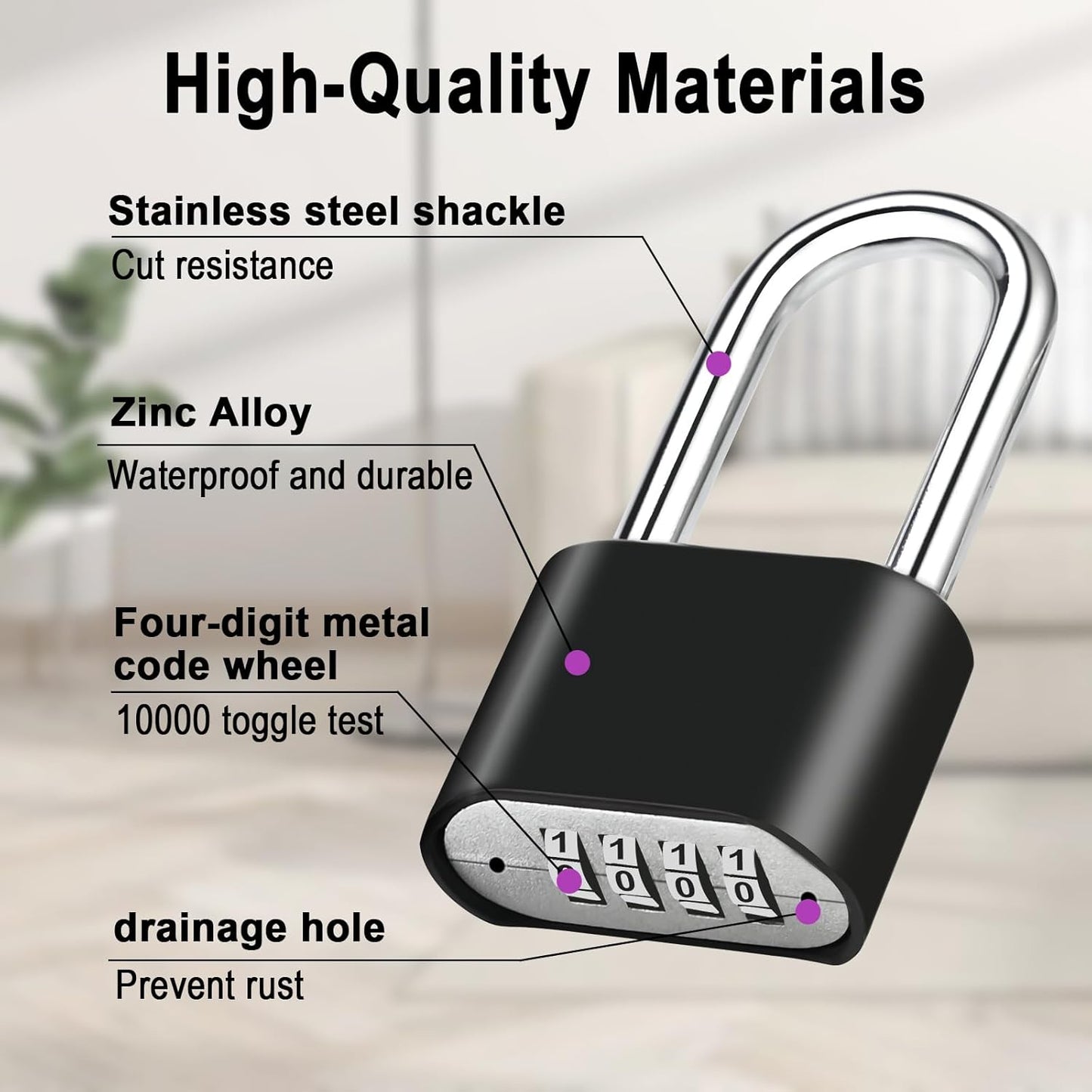1pcs Combination Lock, 4-Digit Heavy Duty Combo Lock, Combination Padlock Outdoor Waterproof Gate Locks for Outdoor Fence, Locker, Sheds, Gym, Gate Hasps (1pcs, Long Shackle)