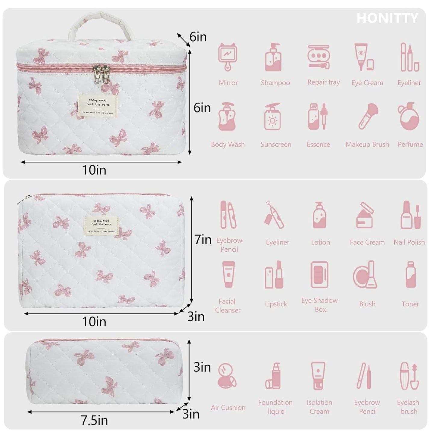 Makeup Bag,Quilted Cosmetic Bag,Large Floral Make Up Bag for Women,Cotton Makeup Bag Set,Flower Travel Toiletry Bag