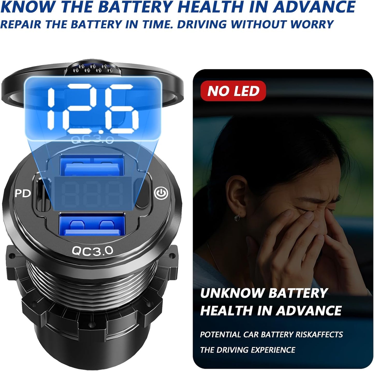 12V USB Outlet, VANONE Aluminum Alloy Dual 18W QC3.0 Ports & 36W PD USB Charging Port 12 Volt Outlet Charger Socket, Accessories for Car Boat Marine Motorcycle RV ATV Truck Golf Cart, etc