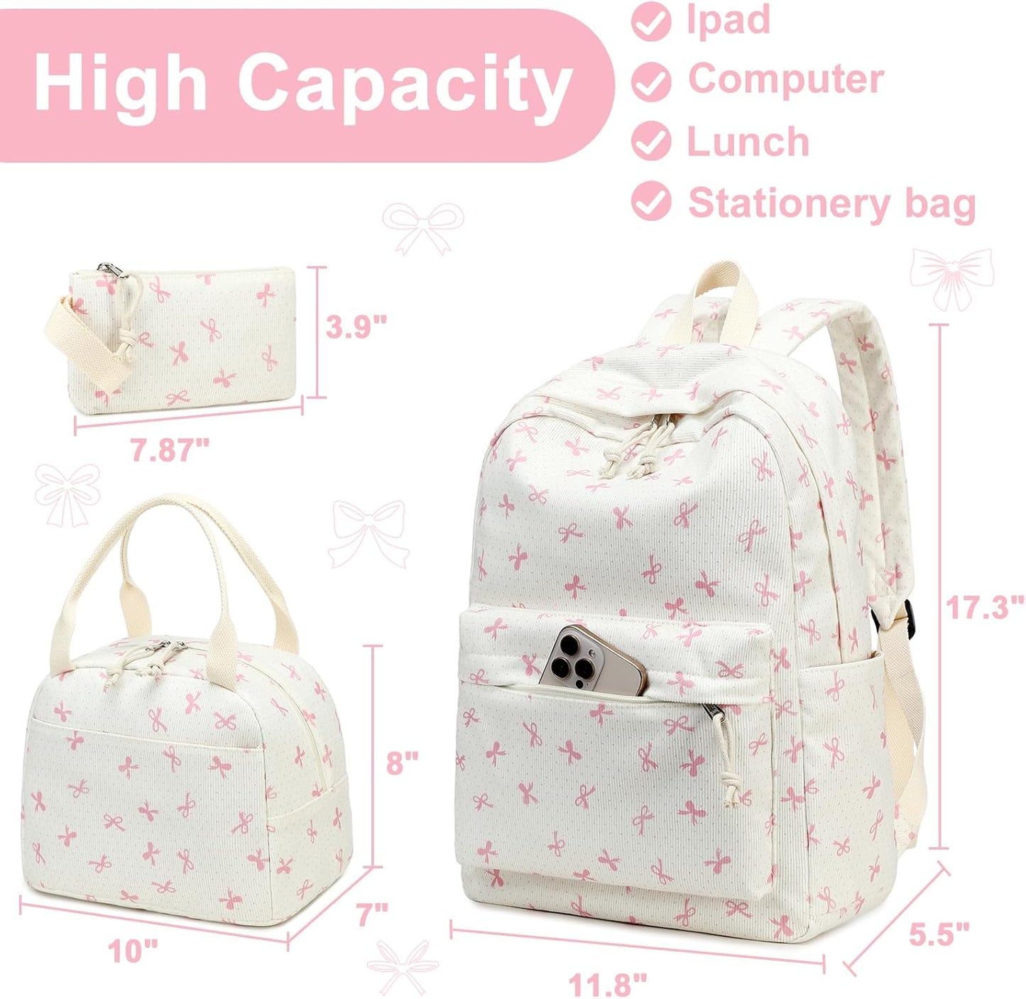 LEDAOU Backpack for Girls School Bag Kids Bookbag Teen Backpack Set Daypack with Lunch Bag and Pencil Case