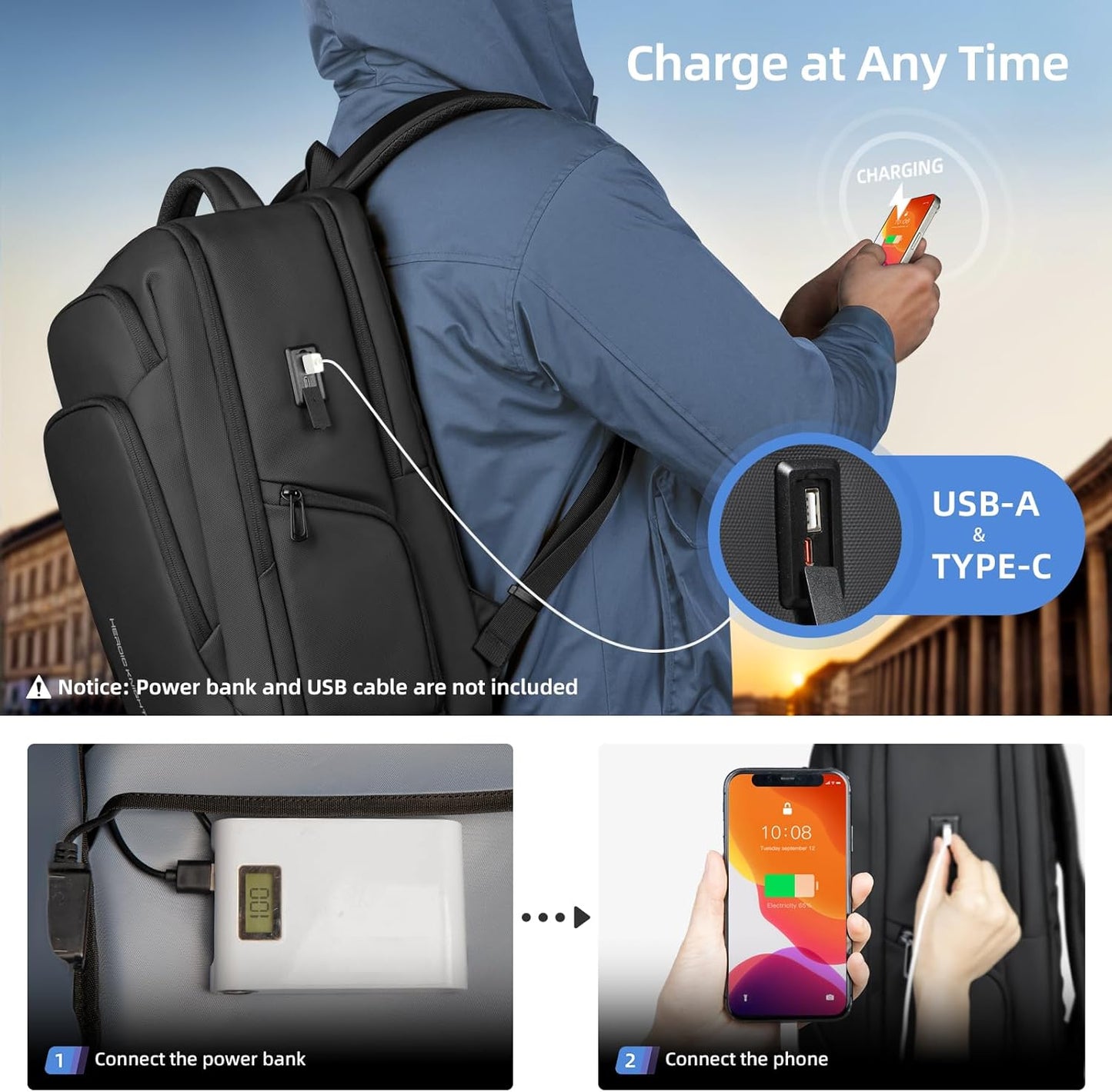 17.3 Inch Laptop Backpack for Travel Work Office College, 30L Water Resistant Casual Daypack, Lightweight Computer Backpack for Men Women, Business Laptop Bag with USB Charging Port - Black