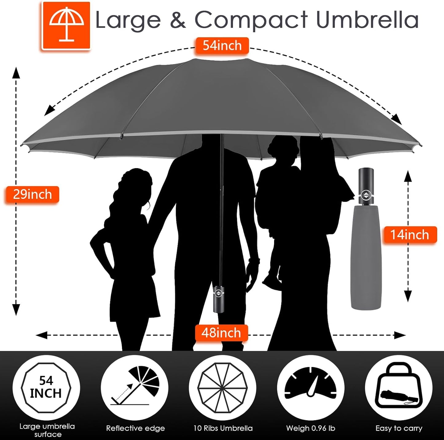 Bodyguard Inverted Umbrella - Large Windproof for Rain & Sun, Compact Reverse With Reflective Stripe, Teflon-Coated for Women Men, Travel Folding With Cover Bag