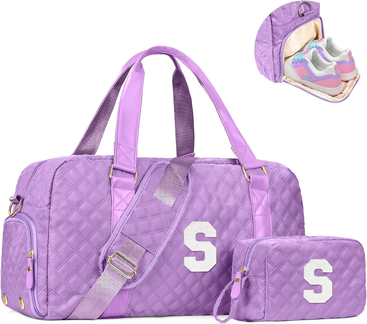 Initial Travel Duffle Bag Women Girls Gift: Personalized Weekender bags, Dance Cheer bag Sports for Girl, Kid Gymnastics Bags, Birthday Gifts for Women Girls Kids Teens Mom Teacher