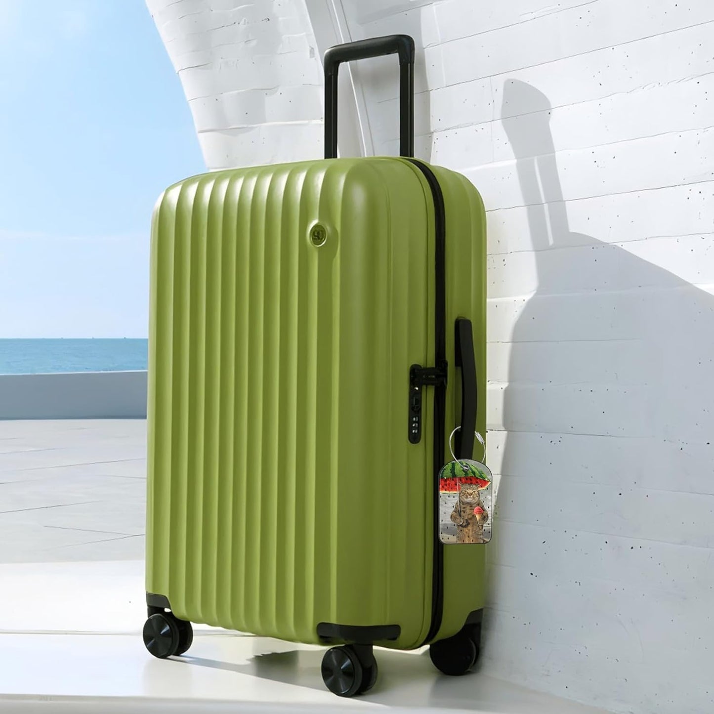 2 Pack Cute Luggage Tag for Suitcases Cute Cat and Umbrella Leather Luggage Tags with Stainless Steel Loop Privacy Flap Name Tags,Men and Women Travel Bag Suitcase Tags