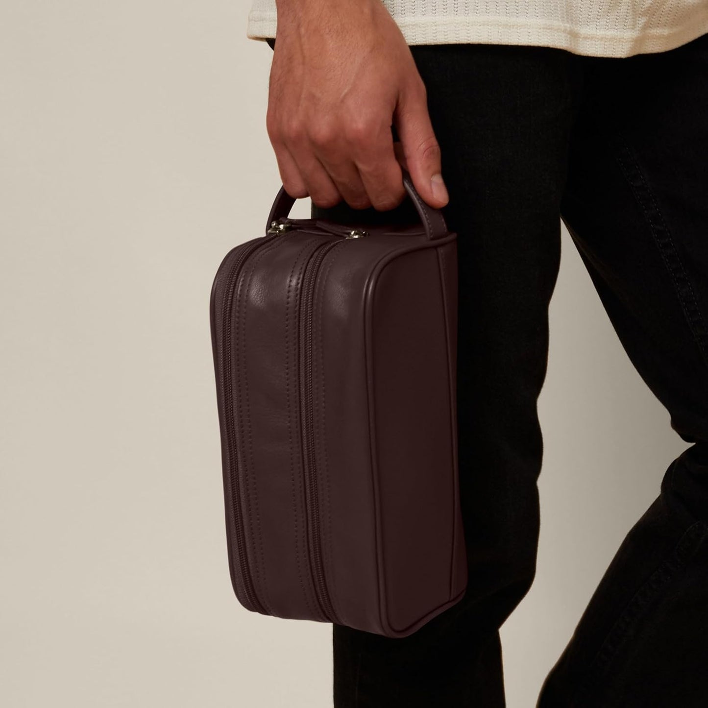 Leatherology Brown Leather Toiletry Bag – Small Double Zip Dopp Kit – Full Grain Leather Travel Organizer with Water-Resistant Lining – Compact Grooming Bag for Men or Women