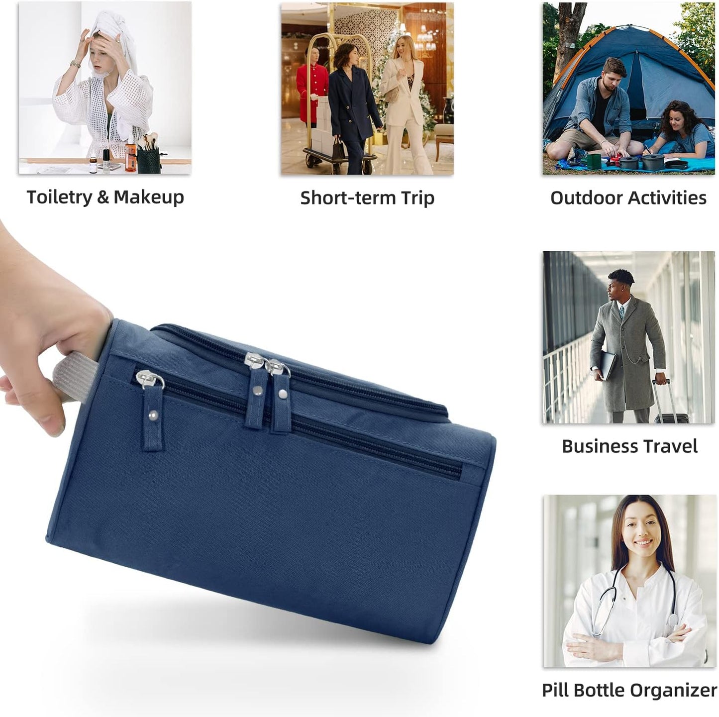 Buruis Travel Toiletry Bag for Men and Women, Hanging Toiletry Organizer Cosmetics Makeup Bag, Water-resistant Dopp Kit Shaving Bag, Small Toiletry Bag for Travel Essentials, Accessories (Denim Blue)