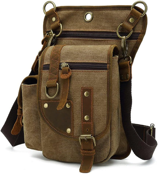 Leather Waist Pack Drop Leg Bag for Men Women Belt Bumbag Multi-Purpose Motorcycle Bike Outdoor Sports Tactical Cycling Riding Hiking Camping Pouch