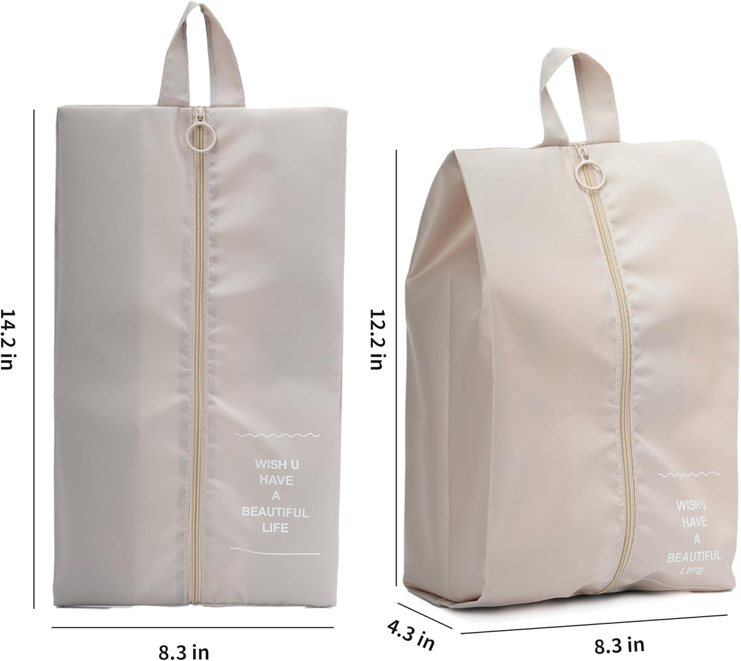 Shoe Bags for Travel, 2 Pack Large Multi-color Shoe Bags for Men Women, Waterproof Portable Shoe Organizer bag with Sturdy Zipper (Beige)