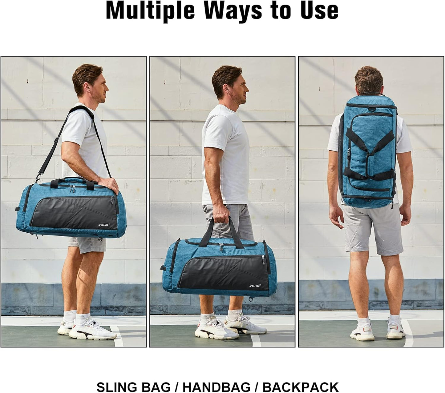 G4Free 45L/60L 3-Way Duffle Backpack Gym Bag with Wet Pocket & Shoes Compartment Sports Travel Weekender Overnight Duffel Bag