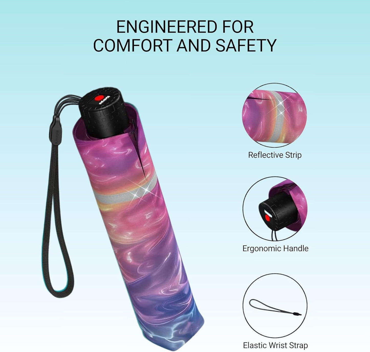 Knirps Rookie Manual Rain Umbrella for Elementary and Middle School Kids – 35.4" Canopy with Reflective Safety Stripe, Carrying Case Included