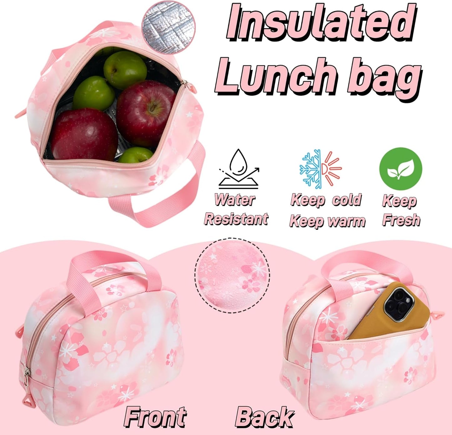 Kids Backpack for Girls Flower schoolbag with Lunch Bag & Pen Case Waterproof Girl Bookbag for Elementary school(pink)